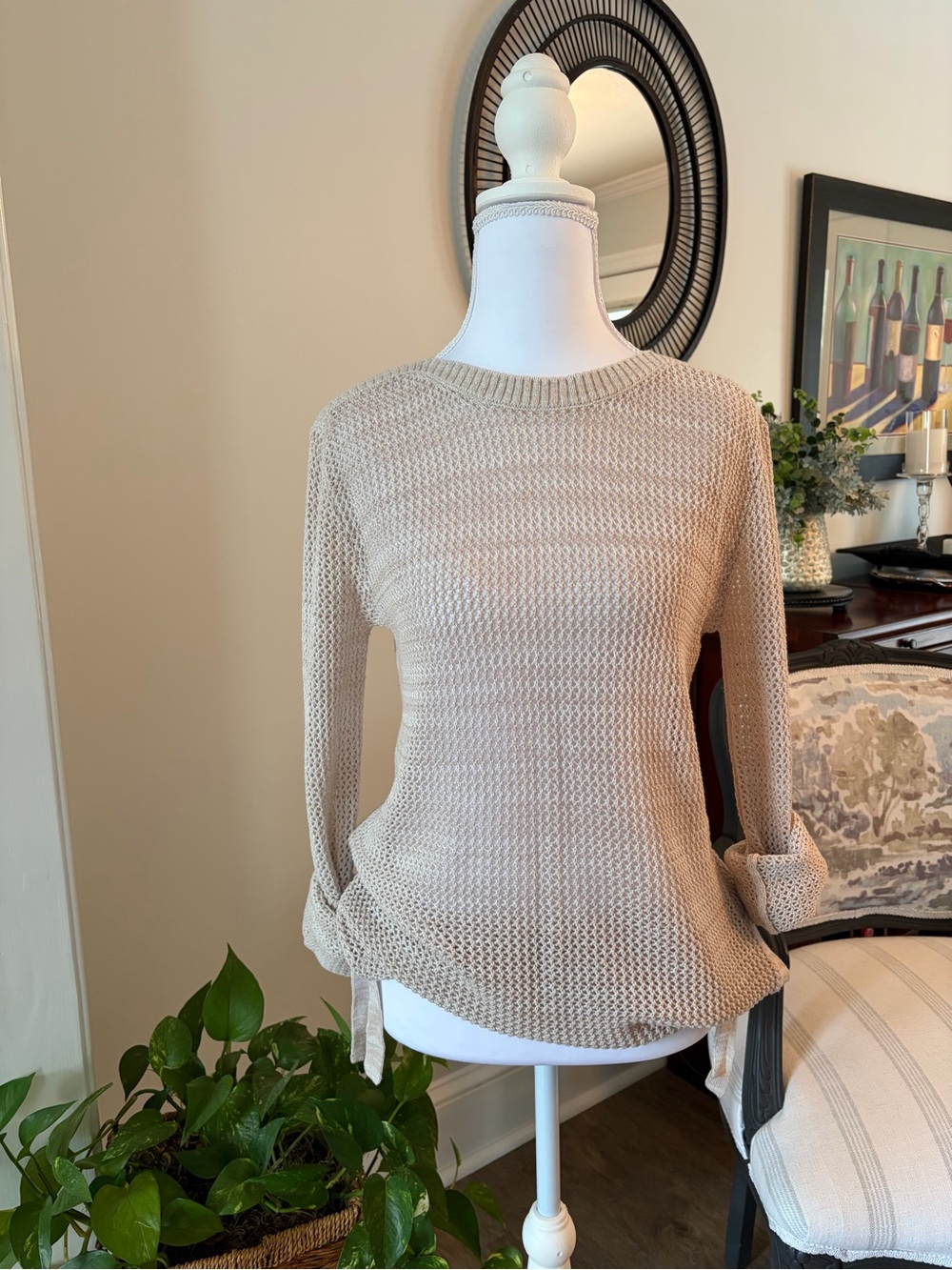 Lysse Cable knit Crewneck Sweater with Ties at Waist/Hip